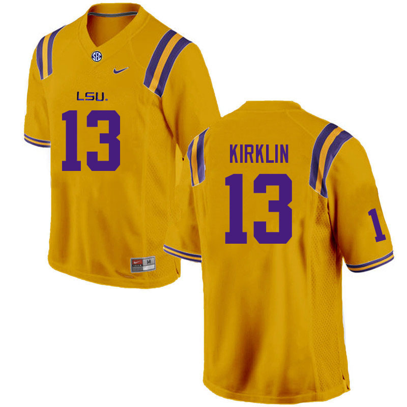 LSU Tigers #13 Jontre Kirklin College Football Jerseys Stitched Sale-Gold